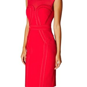 Karen Millen sheer panel red pencil Dress with Sweetheart Neckline for Cocktail